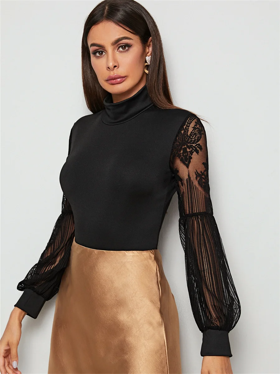 Body manches longues col roulé femme, Sexy, Slim, Bandage, col roulé, Patchwork, salopette, Sexy, moulante, AA4363