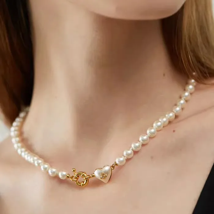 Empress Dowager Cixi's Love Pearl Necklace for Women's Fashion, Simplicity, Luxury, Exquisite Retro Love Clavicle Chain view 2