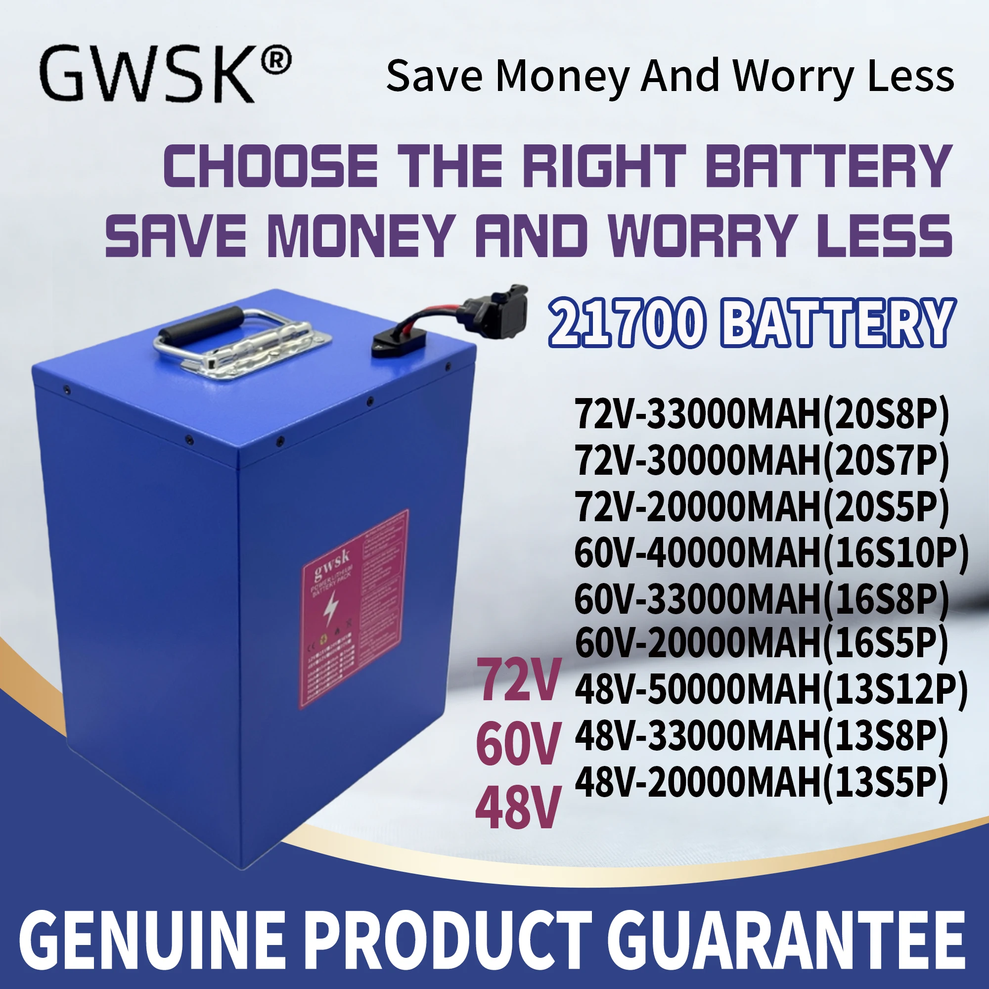 

72V60V48V100% brand new full capacity 21700 lithium-ion battery, 20AH-50AH capacity, suitable for 3000W devices