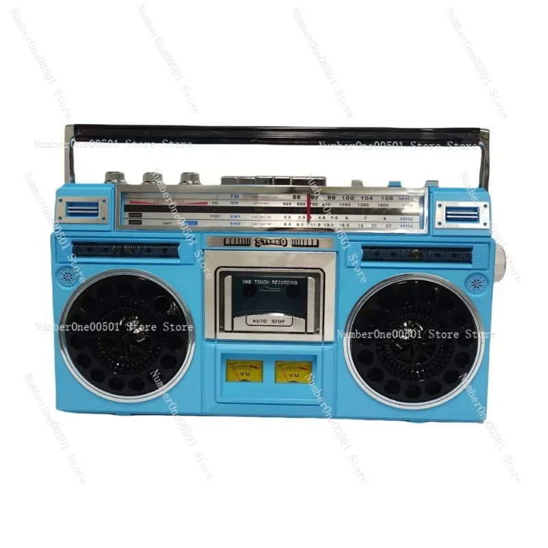 

Classic retro portable cassette Bluetooth radio dual stereo speaker USB audio input recording to