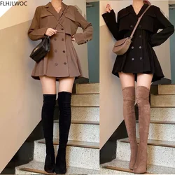 Hot New Design Korean Style High Street Womens Fashion Cute Elegant Office Lady Double Breasted Button Notched Mini Blazer Dress