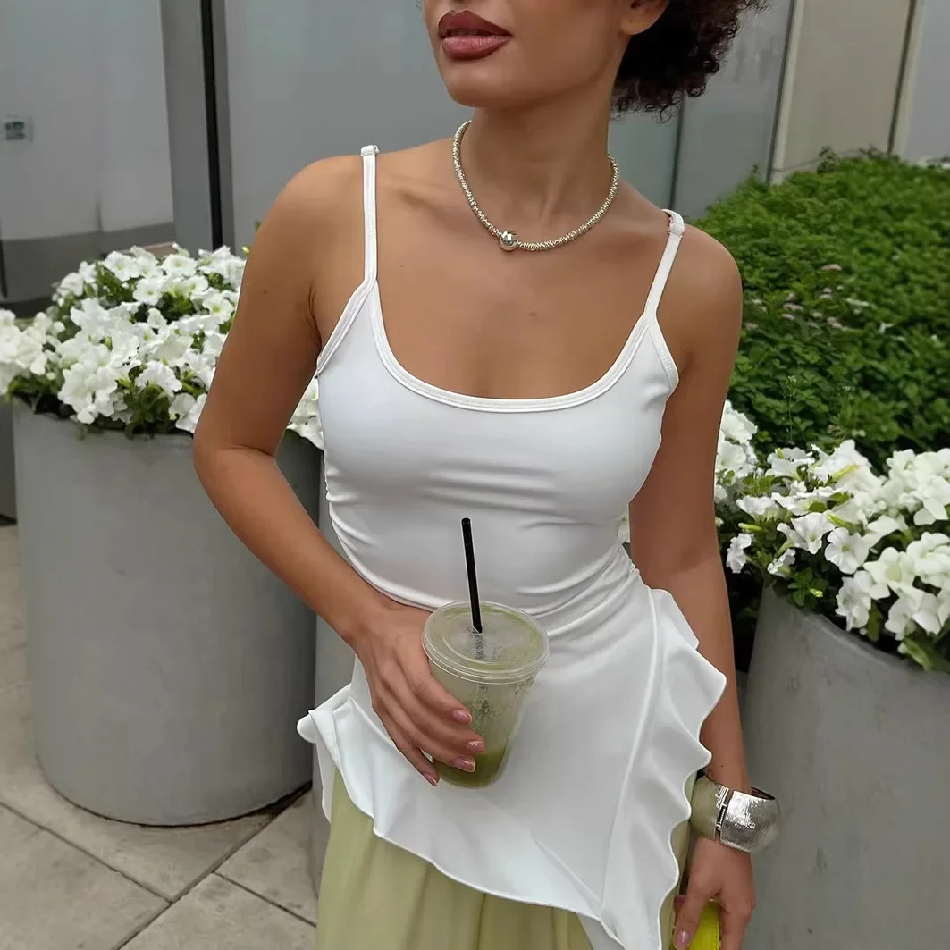 

Hot Girl Style Small Sling Female White Slim Ruffled Ribbon Irregular Niche Design 2026 Spring and Summer