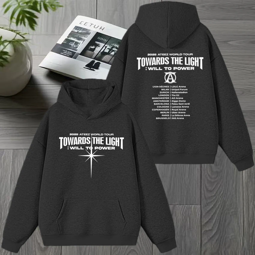 2025 Kpop Ateez نحو الضوء: Will To Power World Tour البلوز الرجال النساء موضة عادية هوديي للجنسين كنزة صوف