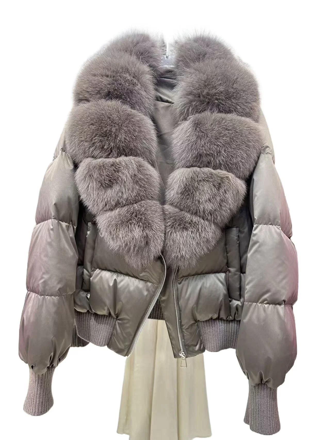 OFTBUY Winter Removable Real Fox Fur Collar Luxury Women Duck Down Jacket Glossy Short Puffer Coat Zipper Warm Fashion Outerwear