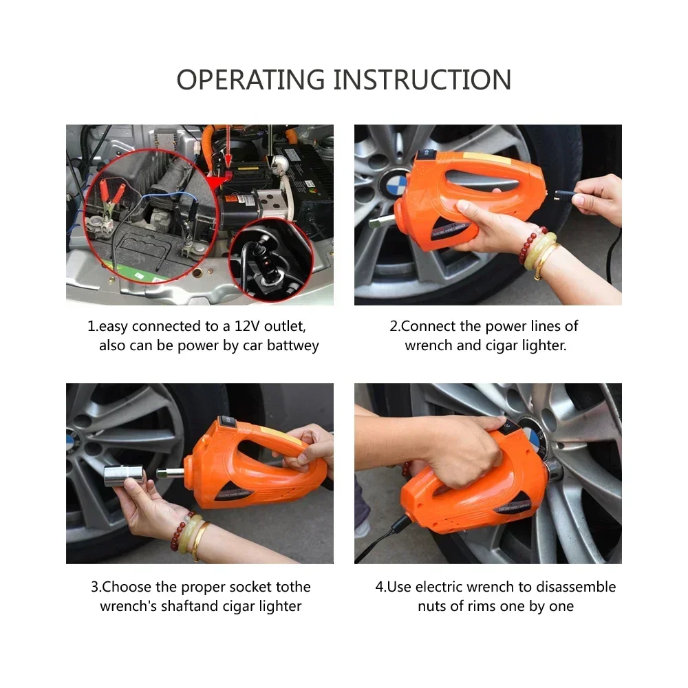 Durable  Car Impact Wrench Socket Wrench Cordless Electric 12V Auto Tyre Change Tools Car Jack Automotive Repair Tool 1/2 Inch 4