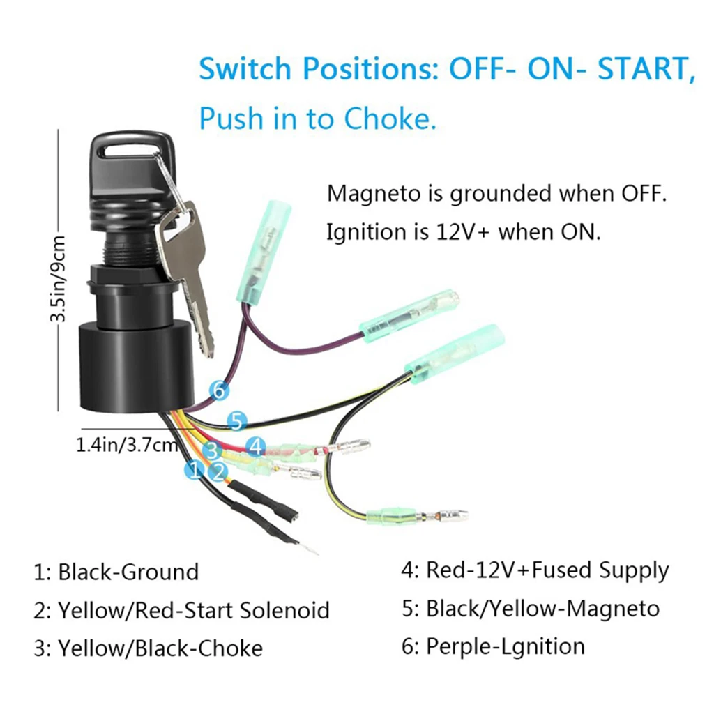 Push to Choke Boat Key Switch 3 Position Remote Starter Kit for Mercury Mariner Control Box Outboard