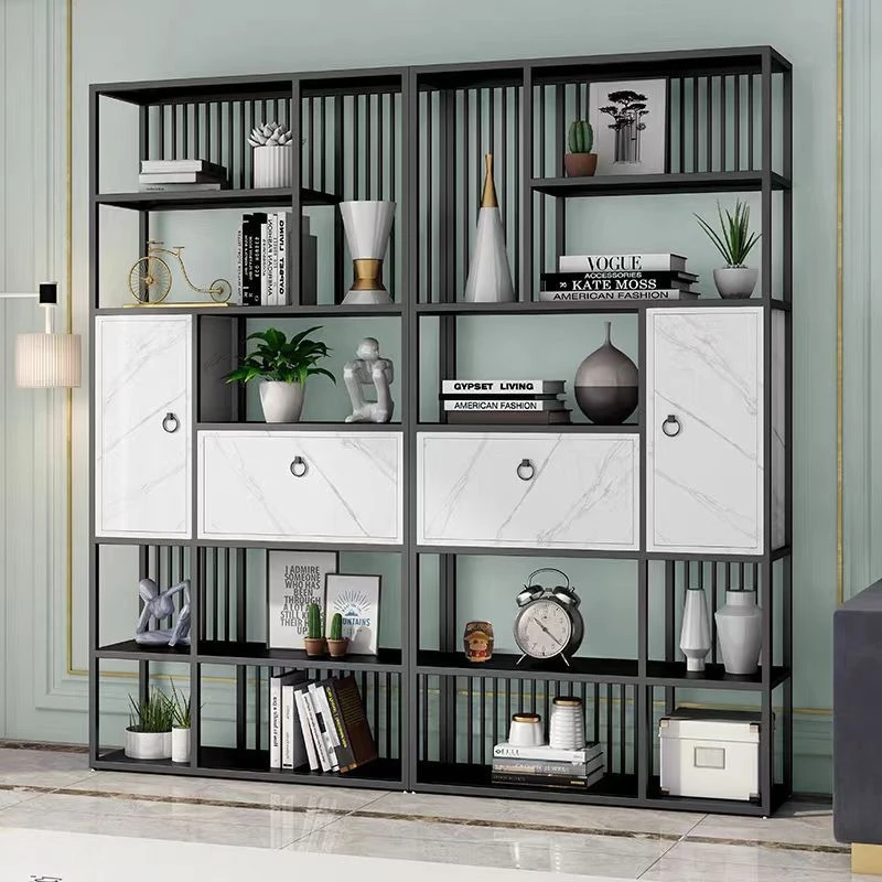 

Nordic light luxury bookshelf living room office multi-layer storage bookcase household wrought iron estanterías home furniture