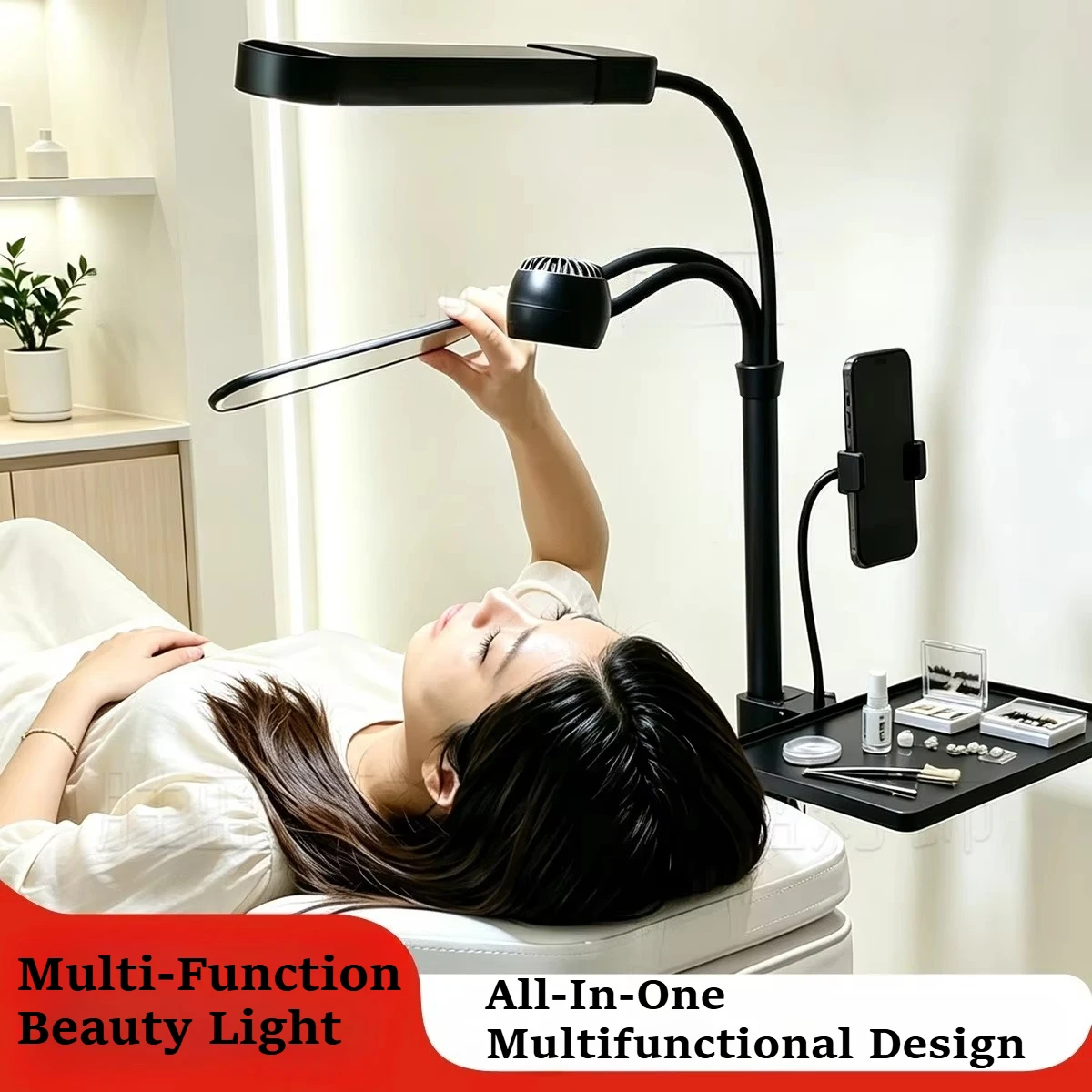 Multifunctional Lash Floor Lamp with Fan & Mirror & Tool Tray 24W Dimmable LED Beauty Floor Light Eyelash Extension Microblading