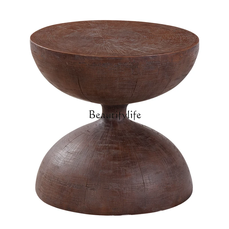 American retro high-end artistic sofa edge few solid wood log round coffee table