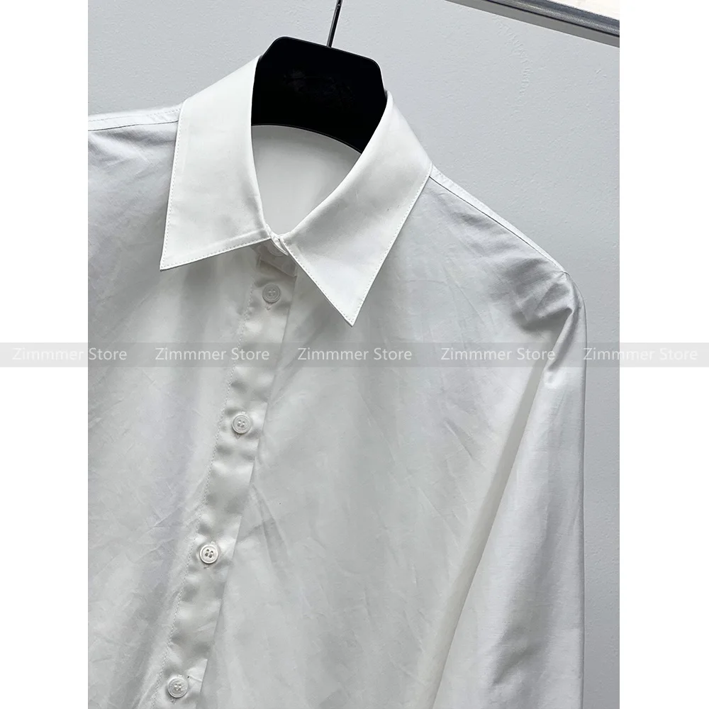 Spring Autumn 2024 Versatile Shirt Top with Pointed Collar and Elasticated Cuffs and Elasticated Waistband at Back