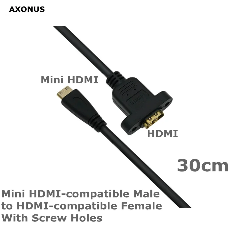 

HD Mini HDMI-совместимый штекер-HDMI-совместимый гнездо с винтовыми отверстиями для надежного панельного кабеля «мама» — «папа» 30 см