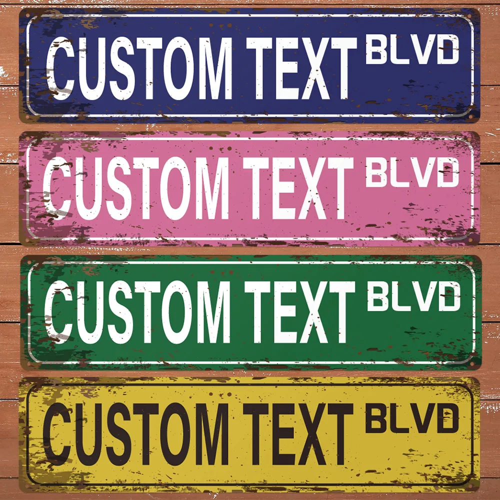 

1pc 4 colors blue/softpink/green/yellow BLVD Customized Text Tin Wall Signs Metal Wall Plaque For Kids Rooms Home Decor