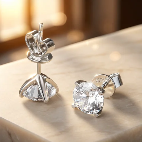 KNOBSPIN Moissanite Earring 0.2-2ct D VVS1 GRA Certified Lab Diamond 4 Claw s925 Sterling Silver Stud Earrings for Women Man