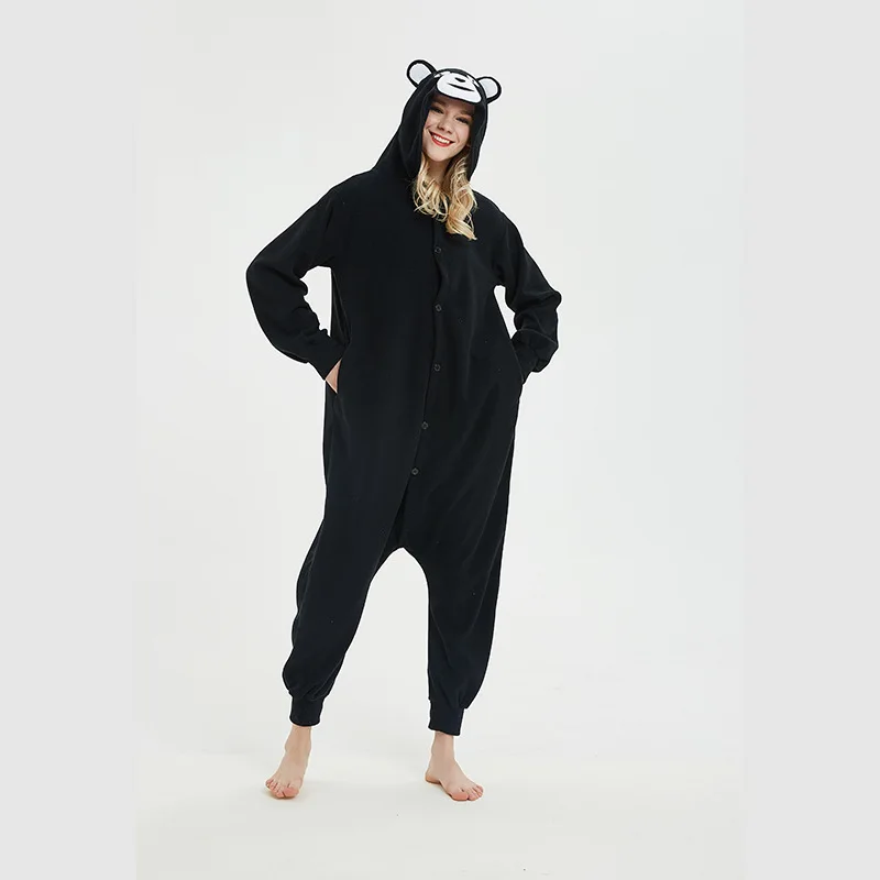 Cartoon Kumamon One-piece Jumpsuit Long-sleeve Animal Pajamas Loose Casual Loungewear Autumn Winter Adult Homewear