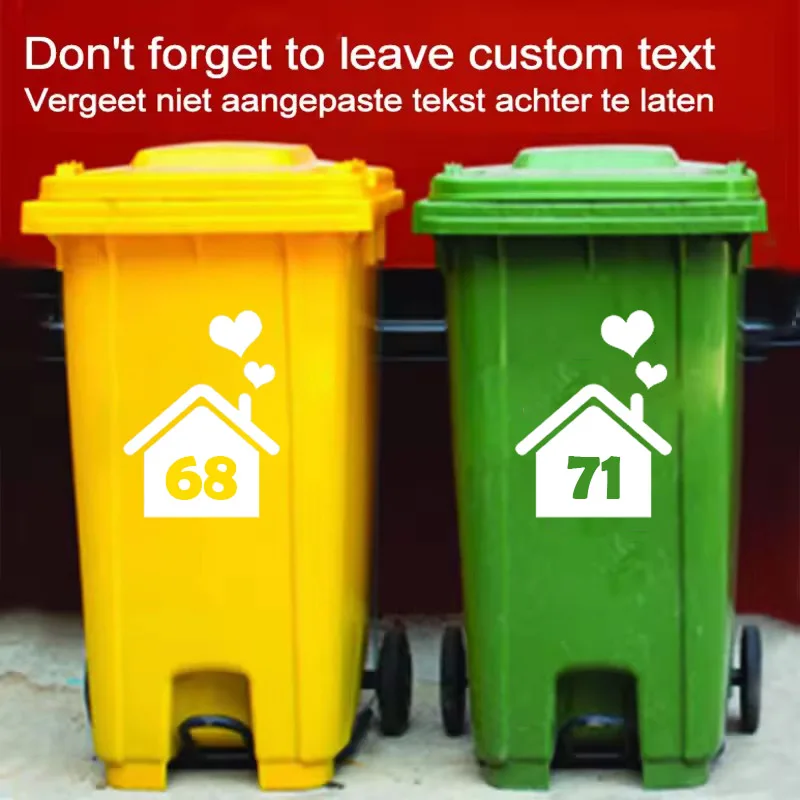 3Pcs Custom Number Vinyl Sticker Waterproof Heart House Wheelie Bin Number Decal for Outdoor Garbage Trash Can