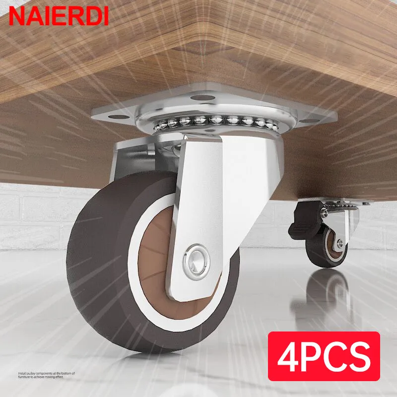 

4PCS NAIERDI 1-2inch Furniture Caster Soft Rubber Universal Wheel Swivel Caster Roller Wheel For Platform Trolley Accessory