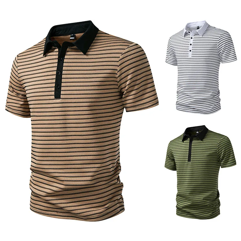 Summer New Men's  Shirt Short Sleeve Striped Color Block Base Shirt European Code 2026 Casual Style Standard Fit Breathable