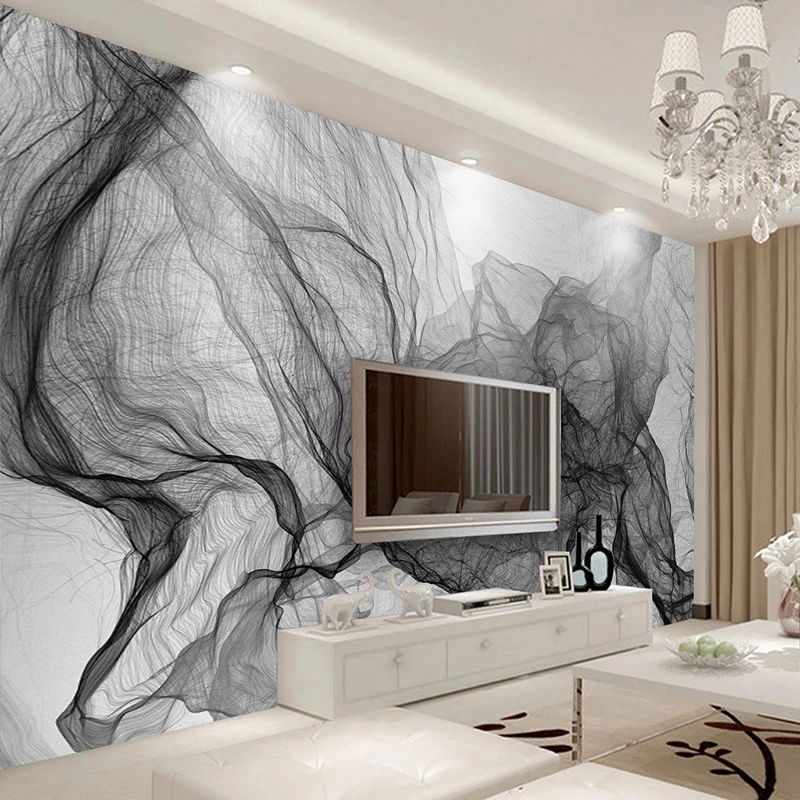 Custom Modern Black White Stripe Wavy Wallpaper Gallery Abstract Art 3D Mural Living room TV background wall bedroom restaurant