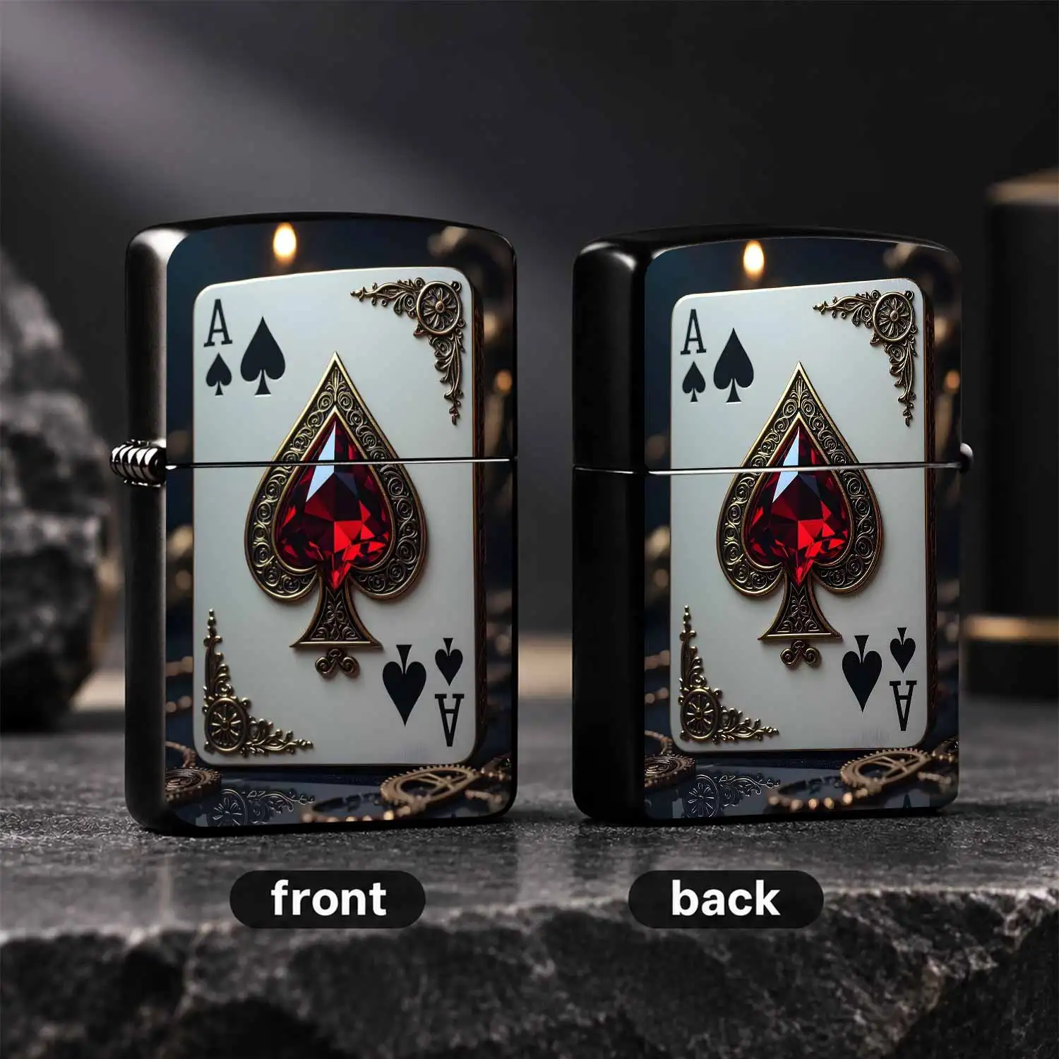 Luxury Ruby Ace Of Spades Retro Carved Durable Housing Texture Desktop Ornament Gift Choice Cool Stylish Men'S Collectible High-End Practical Exquisite Festival Present For  A Fun And Humorous Lighter