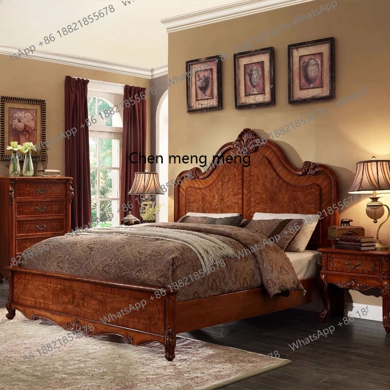 

American solid wood European bed double bed antique light luxury simple style double bed