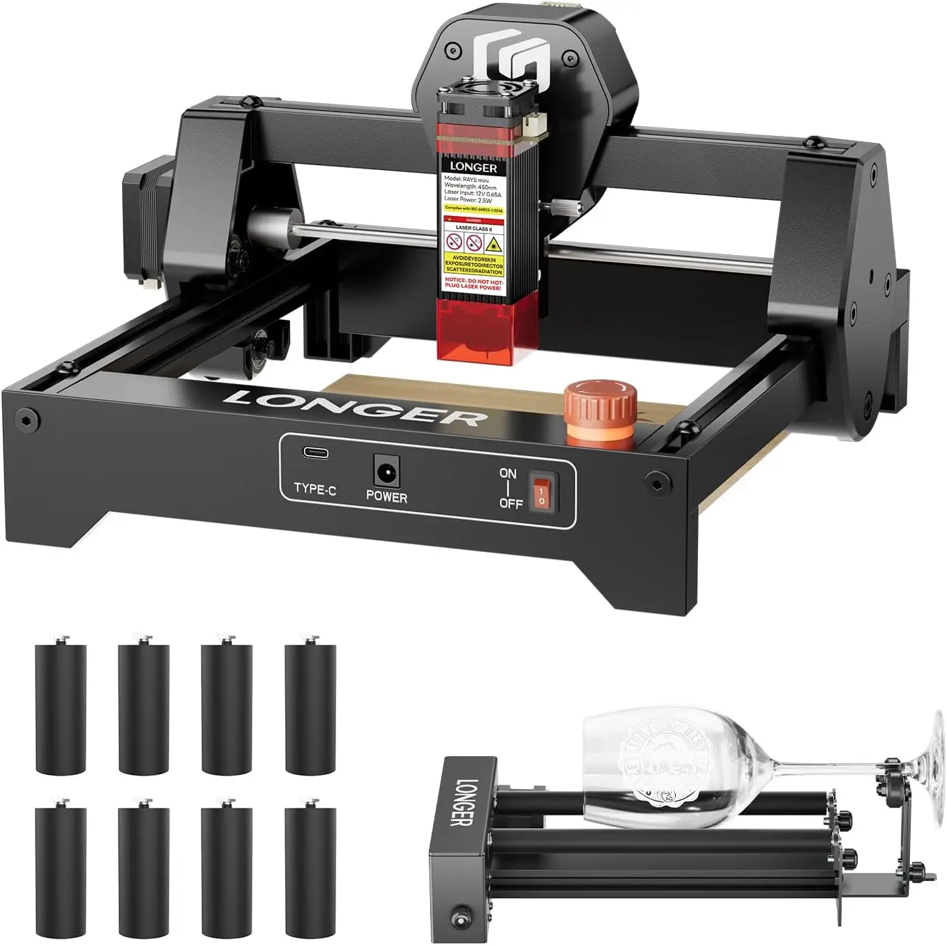 

LONGER RAY5 Mini 3.5W Laser Engraver with Rotary Roller Kit, 12000mm/min High-Speed Cutter130x140mm Engraving Area
