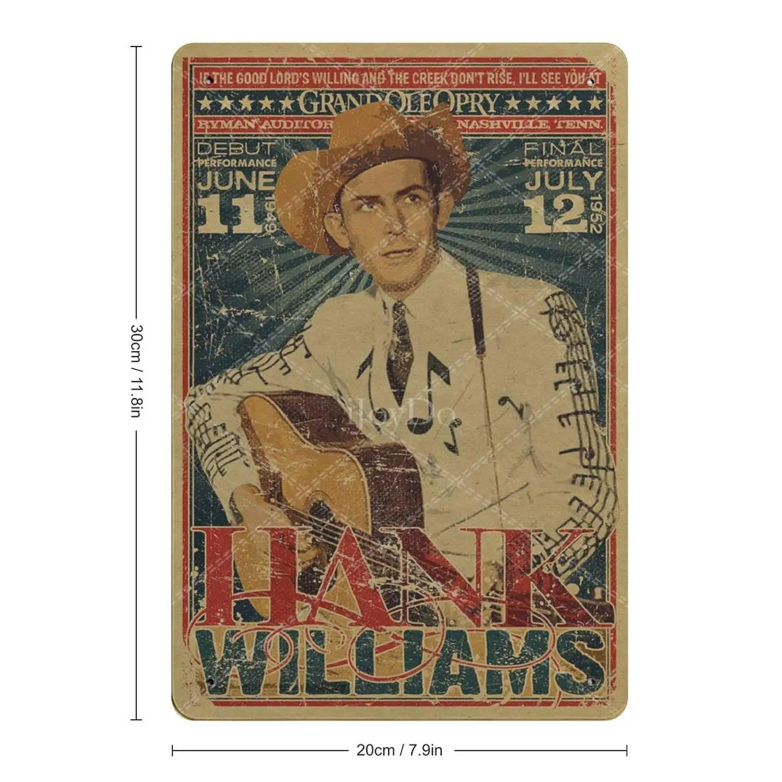 iJoyDo Hank Williams Country Music Retro Tin Sign Metal Sign Vintage Plaque Metal Plate Signage Metal Poster Wall Decor for Men&