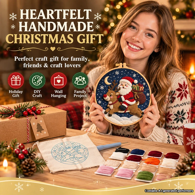 Christmas Punch Needle Embroidery Kit DIY 3D Handicraft Toy Santa Claus Snowman Tree Home Wall Decor Adult Xmas Birthday Gifts