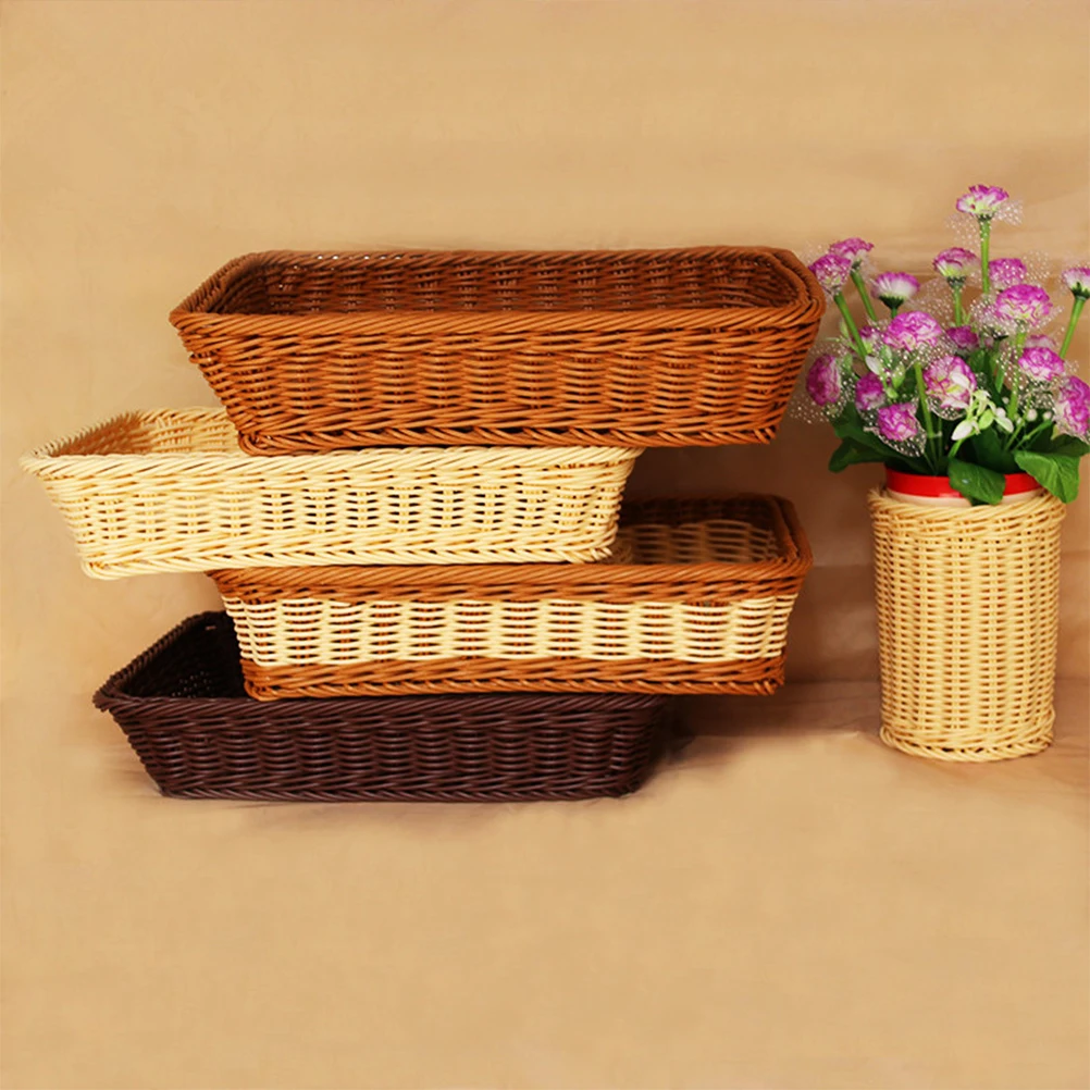 

Rectangular Woven Basket Simulation Rattan Bread Storage Kitchen Snacks Vegetable Potato Holder Storage Basket
