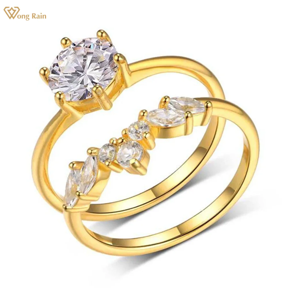 

Wong Rain 925 Sterling Silver 3EX VVS1 D Color 7 MM Real Moissanite Diamonds Gemstone Ring Sets Fine Jewelry Anniversary Gifts