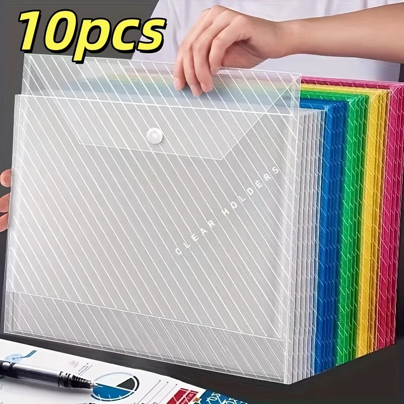 10pcs A4 Colored Transparent File Sleeves, Assorted Colors, Durable PP File Organizers, Suitable for School, Office, Home