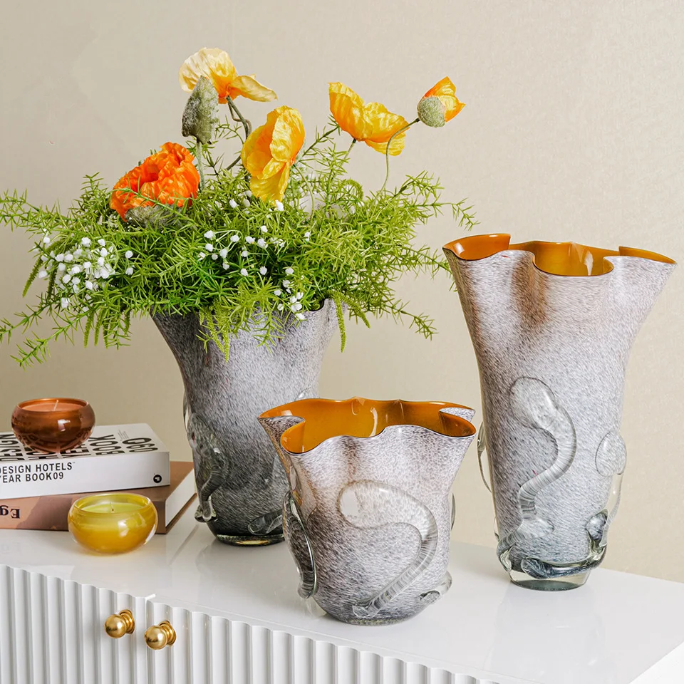 glass vase ornament, living room TV cabinet, flower arrangement, large-diameter creative decoration, handmade color ornament