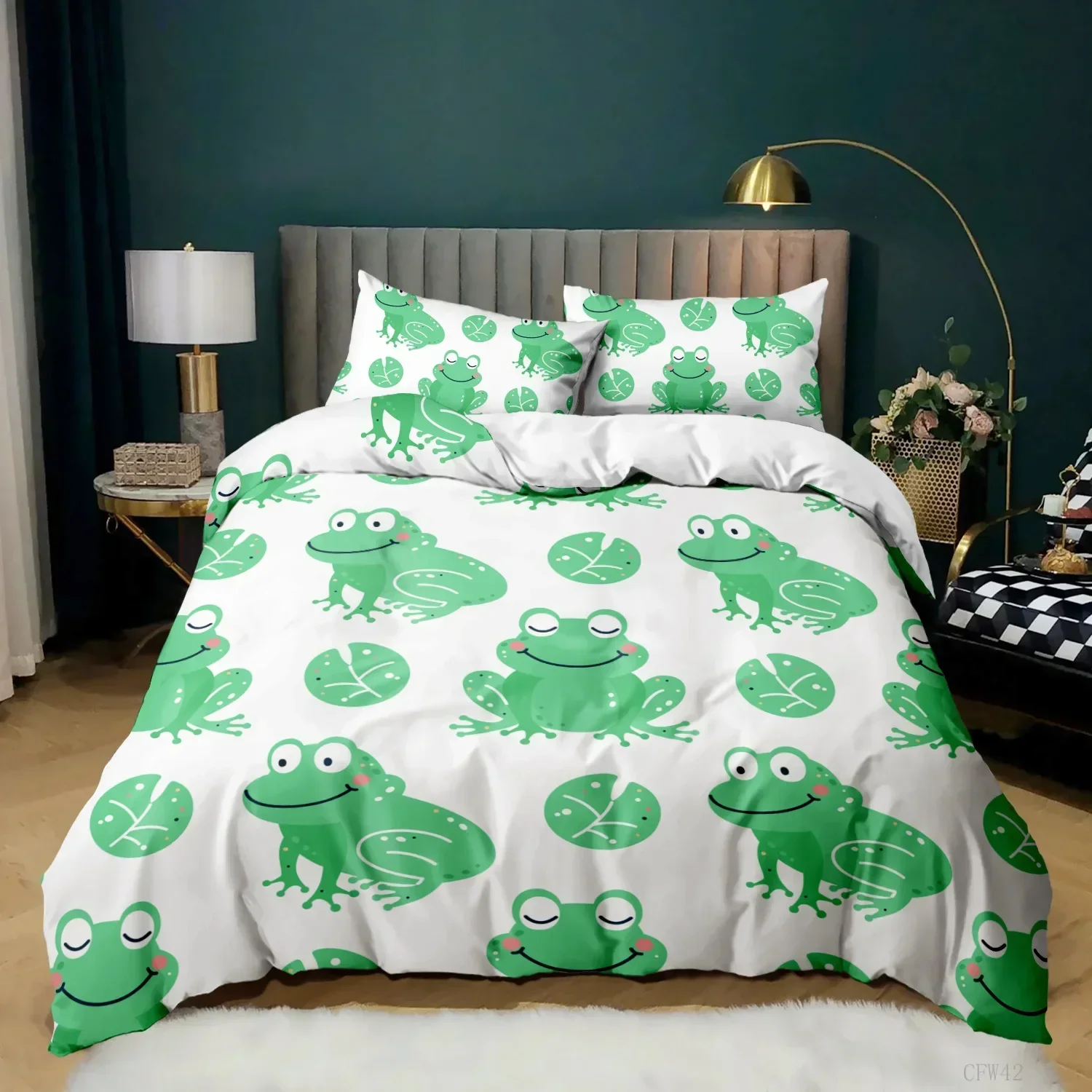 Kawaii Cartoon Frog Bedding Set Kids Bed Linen with Pillowcases Queen Full Single Twin Size 3D Printed Animals Duvet Cover Set