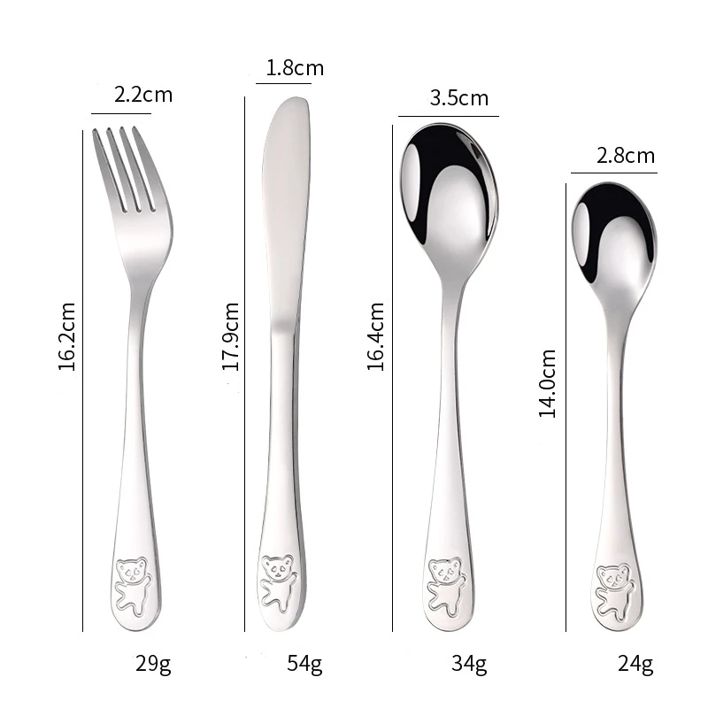 4pcs/Set Baby Teaspoon Spoon Food Feeding Fork Knife Utensils Stainless Steel Kids Learning Eating Habit Children Tableware