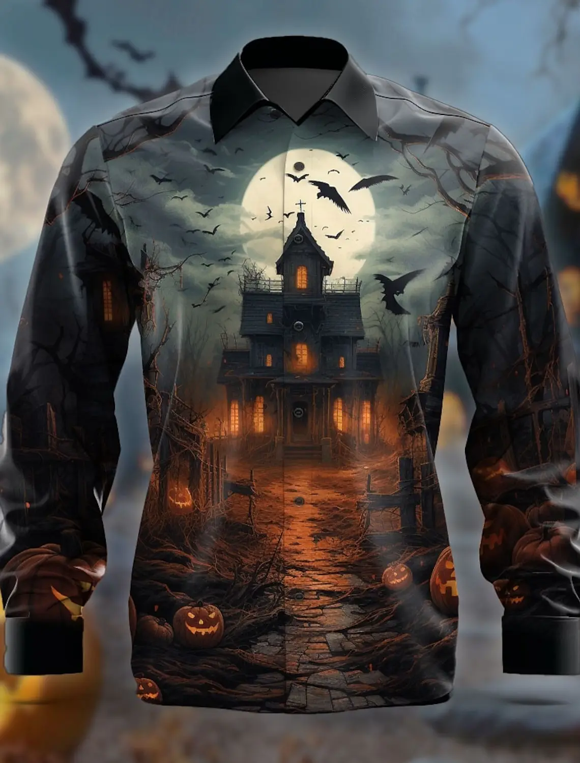 Halloween Horror Men\'s Button Up Shirt Long Sleeve Party Evening Wear Fall Winter Spring Summer Long Sleeve Shirt Collar