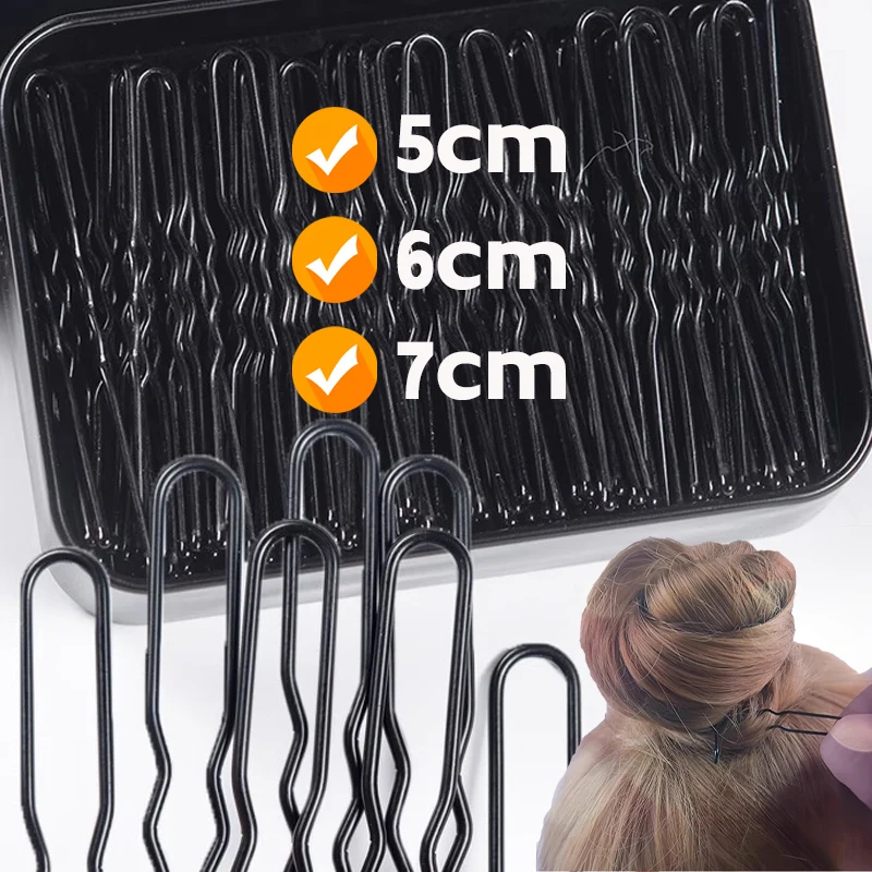 

50/200Pcs New Women Hair Waved U-Shaped Bobby Pin Barrette Salon Grip Clip Bridal Hairpins Black Metal Hair Accessories for Bun