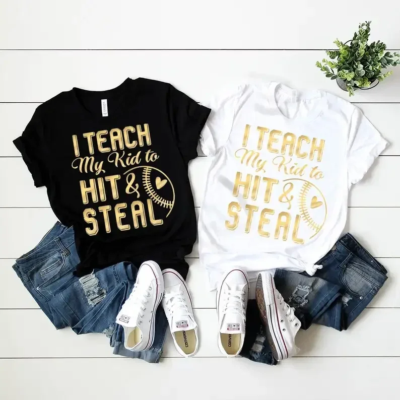 I Teach My Kid To Hit And Steal Shirt Softball Baseball Player Baseball Mom Custom Baseball Shirt cotton Streetwear goth y2k