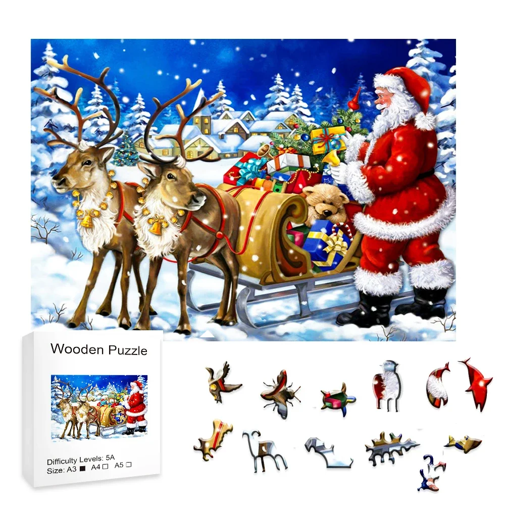 Santa Claus Reindeer Wooden Puzzle Irregular Shape Christmas Gift Party Game Christmas Party Gift