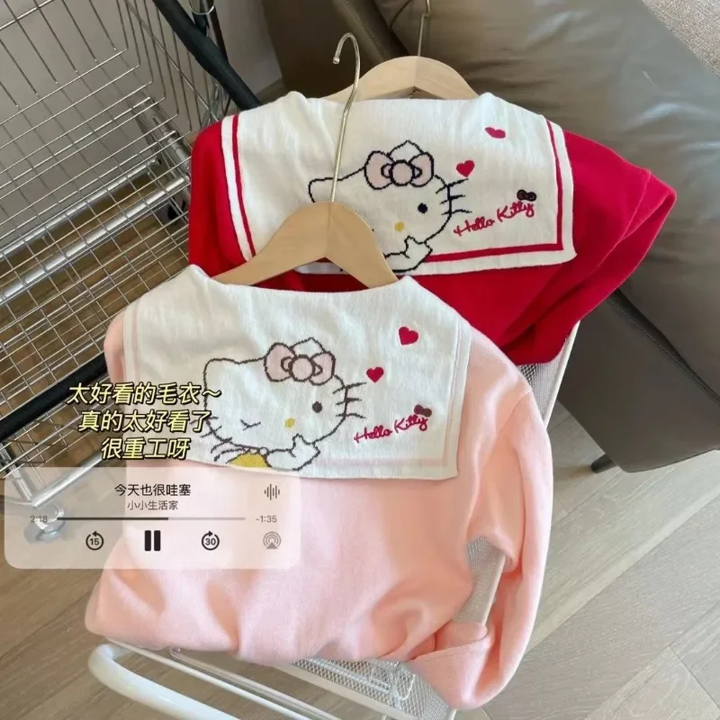 Sweet Hello Kitty Anime Kawaii Sanrio Ins Fashion Long Sleeve Coat Cute Cartoon  T Shirt Fashion Jacket Clothing Gifts for Kids