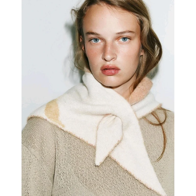 قفازات شتوية طويلة مطبوعة محبوكة مع أطراف للأصابع 3920834 وشاح رأس محبوك 3920835 طقم مكون من قطعتين أنيق للنساء #3