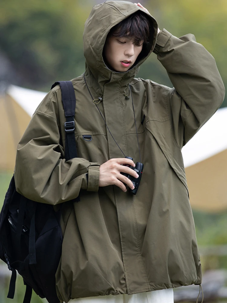 

Hooded Jackets Men Autumn Personality Zippers Functional All-match Long Sleeve Outdoor Japanese Style High Street Males Outwear