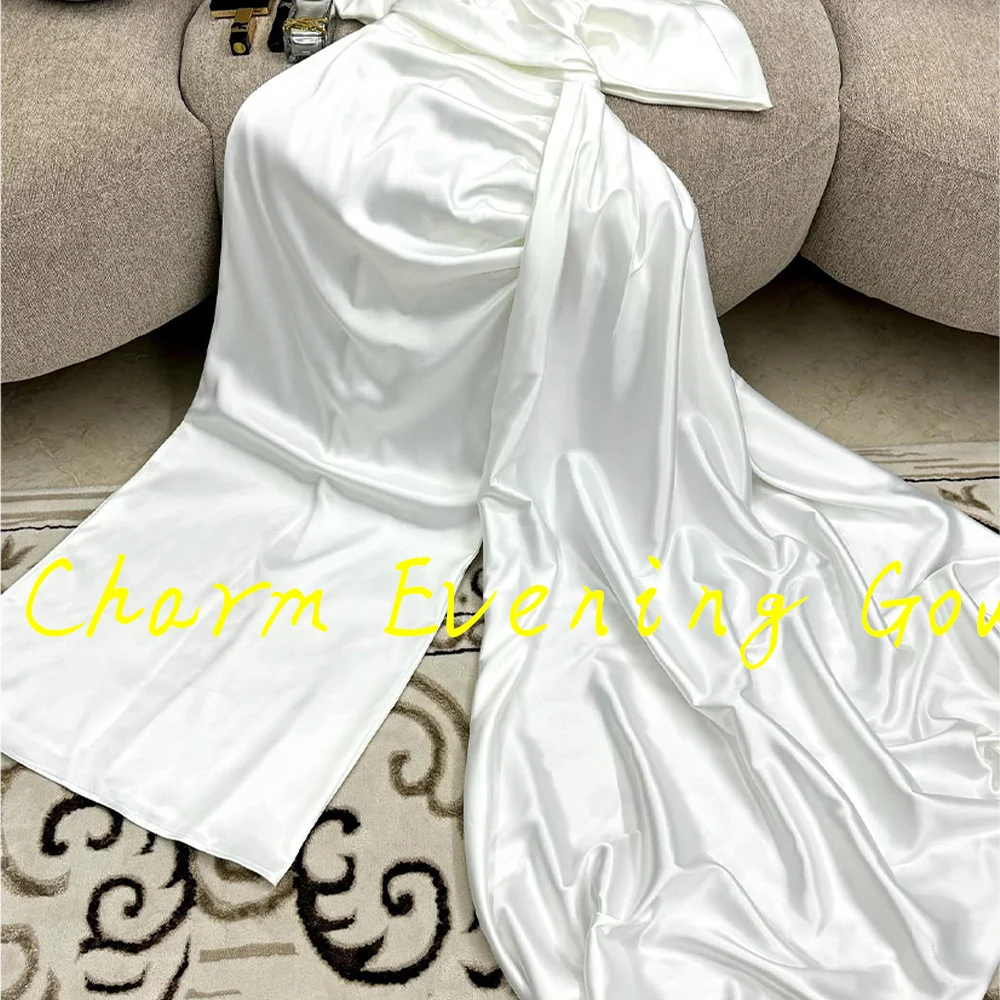 Straight Floor Length V-Neck Satin Short Sleeves Panel Train Evening Dress Celebrity Gowns Photo Color  Elegant and Temperament