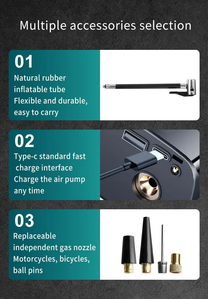 منفاخ إطارات محمول مع مقياس رقمي وإضاءة LED - ضاغط هواء 120 رطل لكل بوصة مربعة للسيارة والدراجات النارية والدراجة الإلكترونية والدراجات