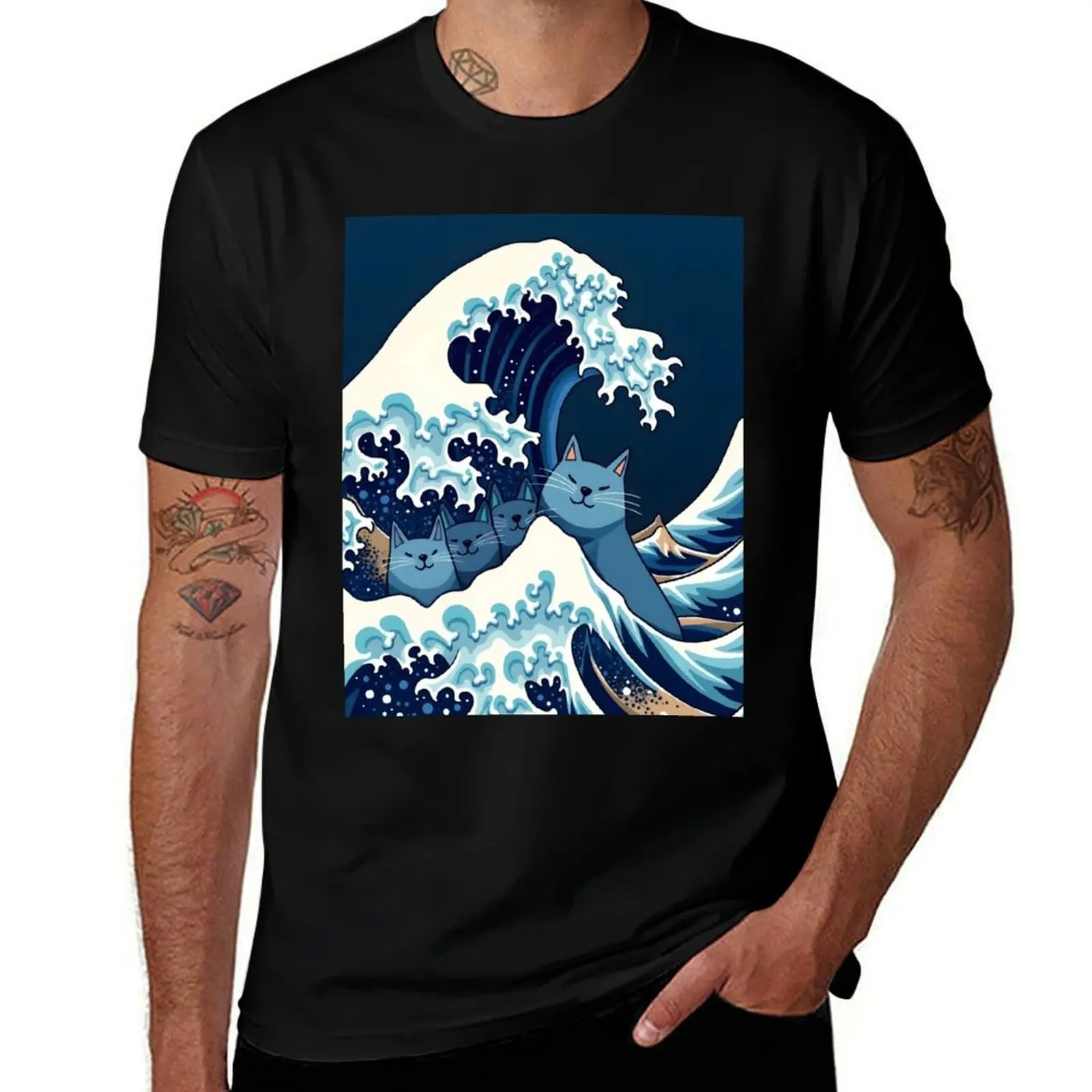 Blue Cats Wave For Kamala Funny T-Shirt anime stuff kawaii clothes tops black t-shirts for men