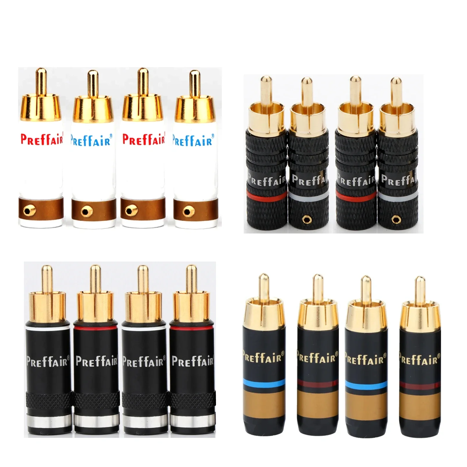 4PCS Preffair RCA Plug Luxury Copper RCA Connector Gold Plated Soldering Plug Speaker Cable Wire Connector for 6/8mm cable