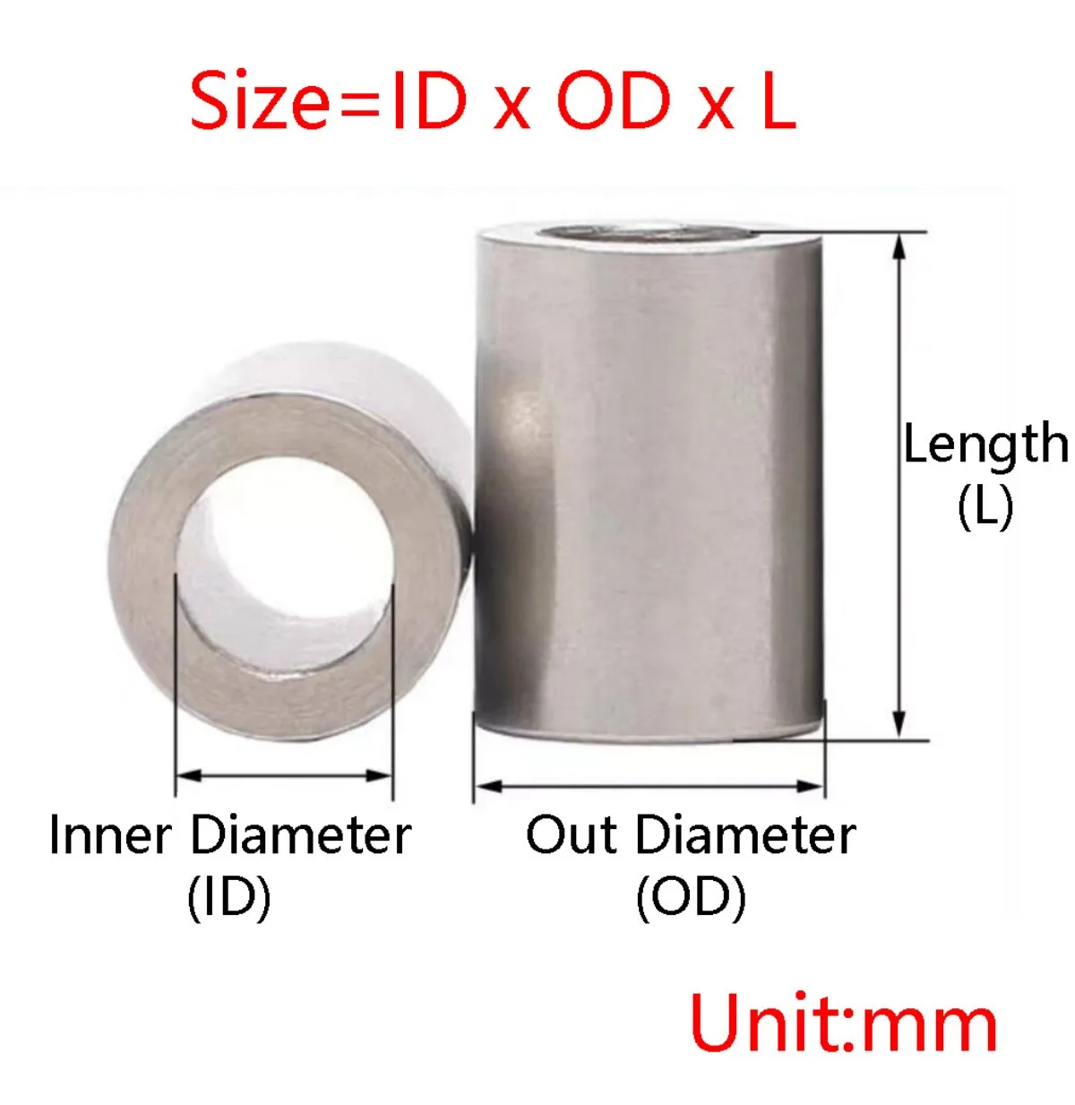 304 Stainless Steel Round Spacer Bushing Sleeve Tube Standoff Short Tubing Inner Diameter 5mm-20mm Length 5mm-40mm