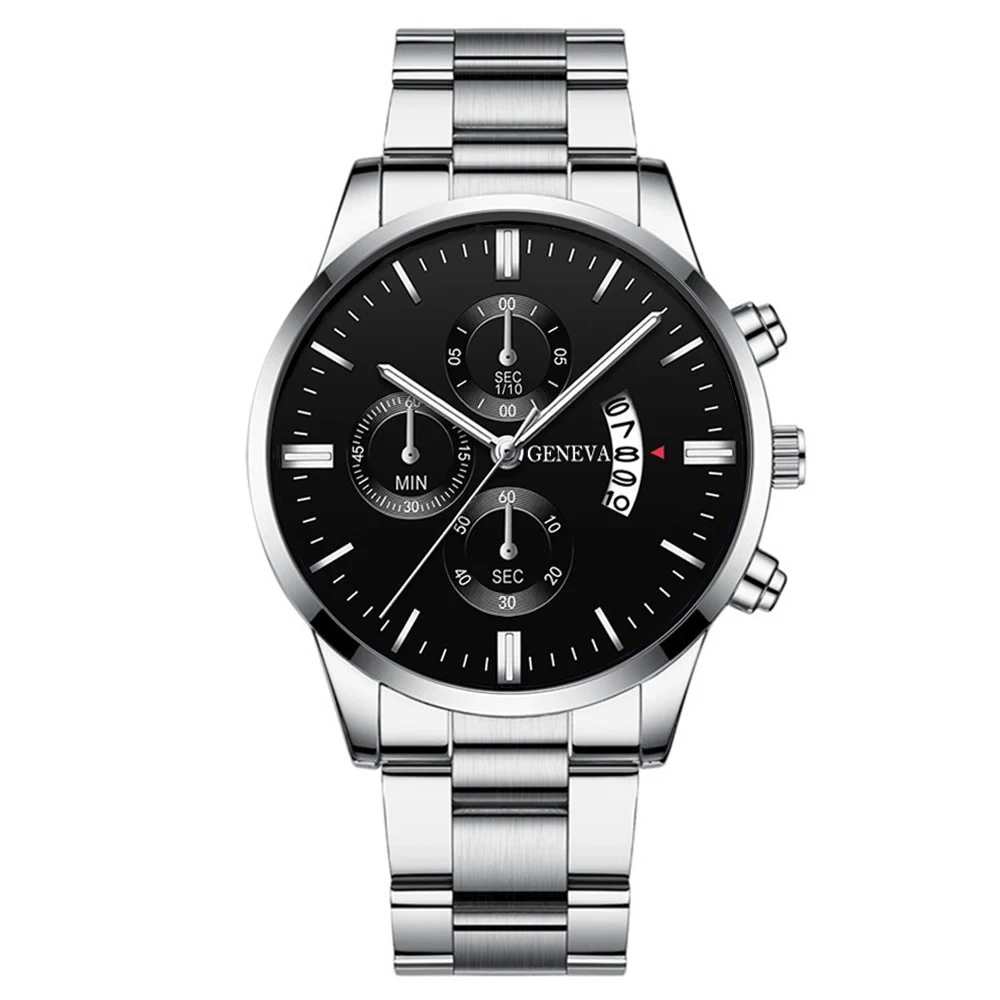 3PCS/Set Fashion Men's Stainless Steel Band Watch Casual Calendar Quartz Watch Jewelry Set（Without Box） image 6