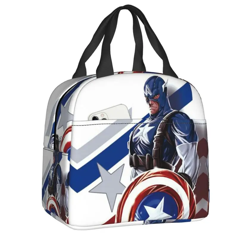 

Custom Captain Disney America Shield Marvel Comic Insulated Lunch Bag Women Waterproof Avengers Thermal Cooler Lunch Box Beach