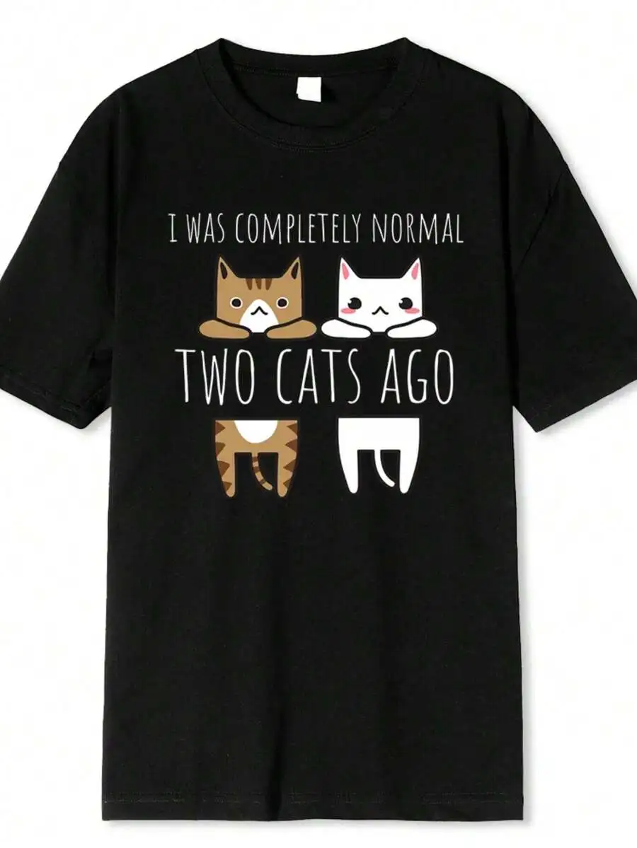 

Mens 100% Cotton Cat Graphic T-Shirt Black Casual Round Neck Tee