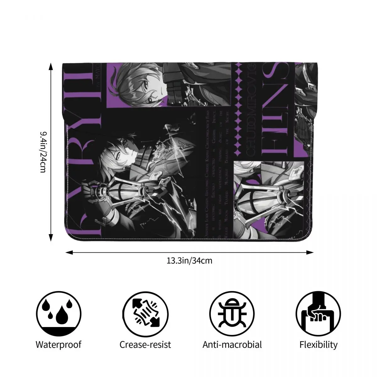 Genshin Impact Game PU Leather Horizontal Laptop Sleeve Shockproof Soft Lining Notebook Case 13 Inch