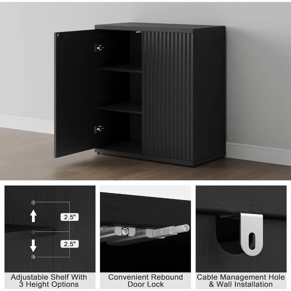 

Buffet Sideboard Cabinet with Storage, 34.2 H Fluted Credenza with Adjustable Shelves, Accent Storage Coffee Bar Console